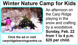 An ad for the Carp Ridge Learning Centre's Winter Nature Camp. Click the ad for more details.