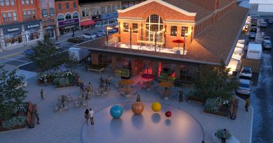 An artist's image of a building.