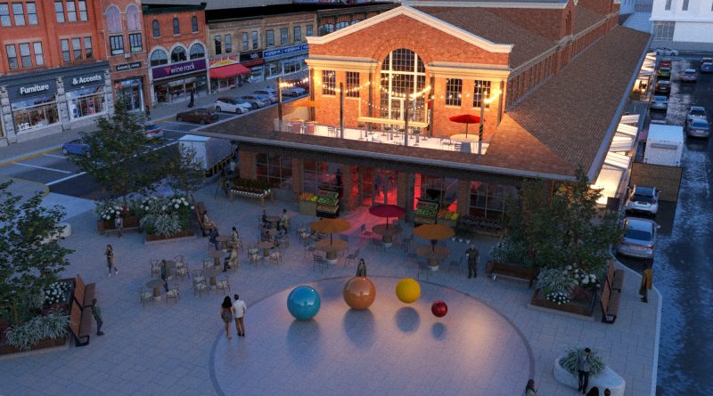 An artist's image of a building.