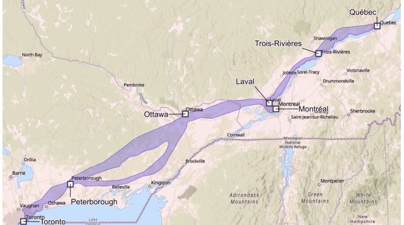 A photo of a map of eastern Ontario.