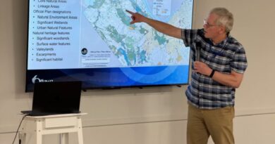 A man points at a screen during a meeting.