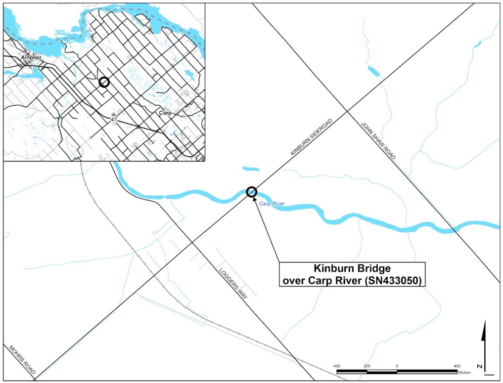 A map of a bridge location,
