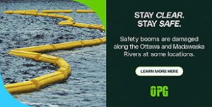 An ad for water safety around dams. Click the ad for an OPG screen-readable website.